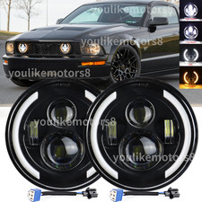 Pair 7" Inch Round LED Headlights w/Turn Signal Light Fit Ford Mustang GT Coupe