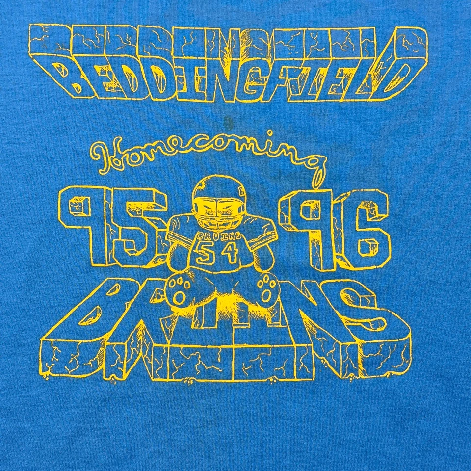 Camisa atlética masculina vintage Russell XL azul ponto único Homecoming 95-96 EUA - Imagem 2 de 4