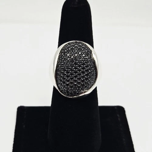VTG Milor 950 Silver Black Gemstone Pave Inlay Statement Cocktail Ring Sz 6 -12g