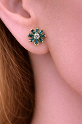 Royal Teal Crystal Bloom earrings