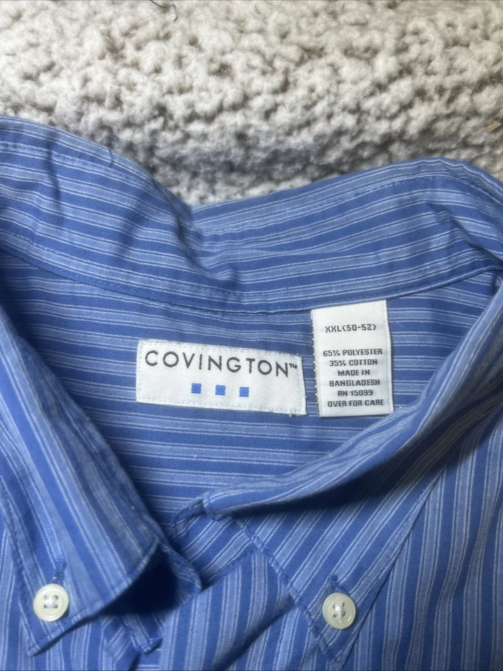 Camisa de vestir Covington para hombre manga corta talla XXL azul a rayas abotonadas Foto 2 de 4
