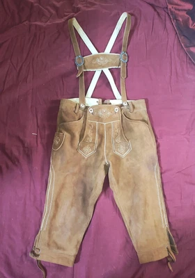 Authentique Lederhose / culotte de peau Bavière Tyrol - cuir véritable - Photo 1/4