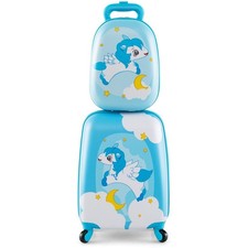 2Pcs 12" 16" ABS Kids Suitcase Backpack Luggage Set School Travel-Blue