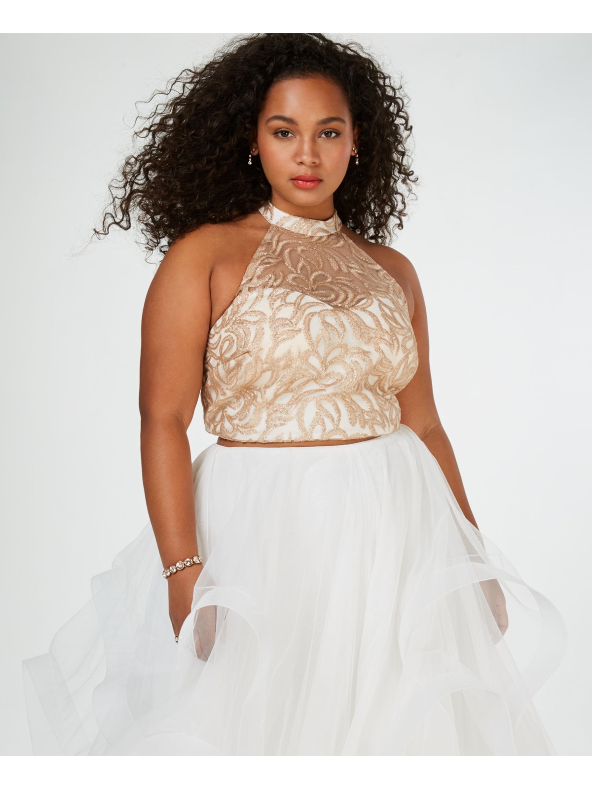 SAY YES TO THE PROM Womens Gold Sleeveless Prom Crop Top Plus 16W