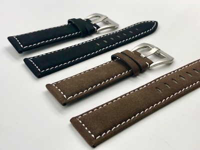 02 Straps (2) Bands 23mm Suede Leather Watch Strap Brown & Black Fast Shipping