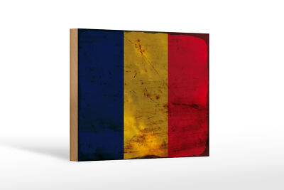 Holzschild Flagge des Tschad 18x12 cm Flag of Chad Rost Deko Schild