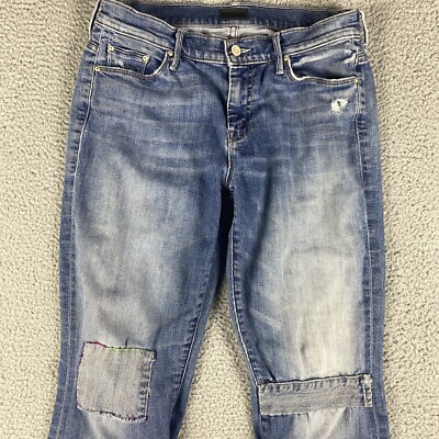 Mother Jeans Womens 28 Blue The Weekender Fray Flare Patchwork Furiously Happy
