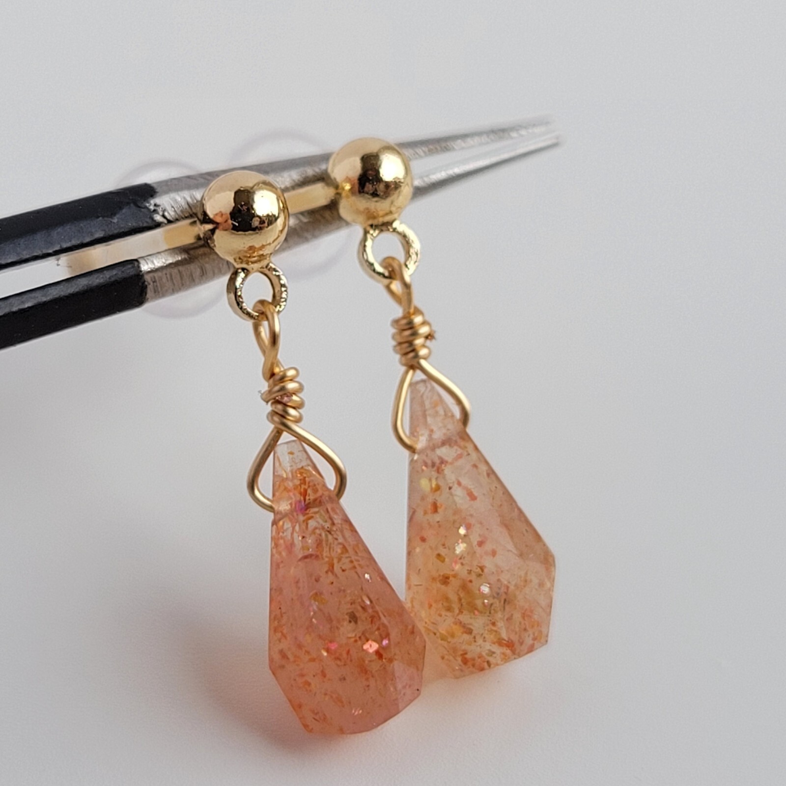 Boucles d'oreilles pierre précieuse pierre de soleil et argent plaqué or 18ct #1479