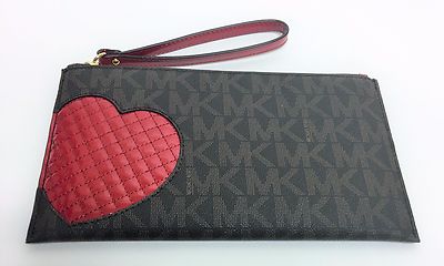 Michael Kors PVC Jet Set Large Heart Zip Clutch Wristlet Wallet in 