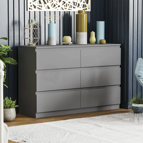SALE 6 Drawer Chest Wide Modern Cabinet Storage Furniture Bedroom Grey deal from eBay