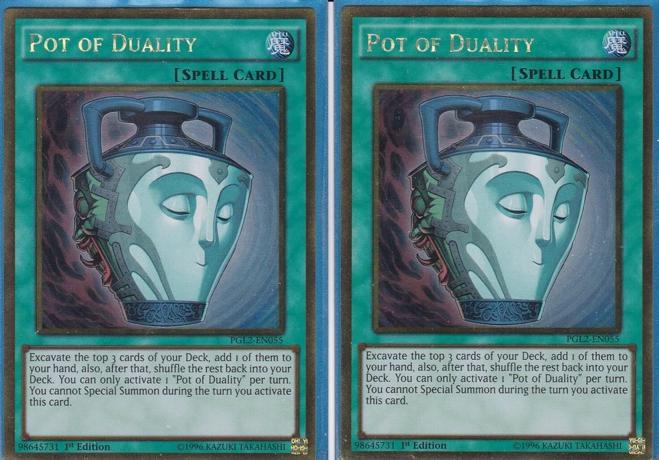 Yu-Gi-Oh! 2x Pot of Duality PGL2-EN055 de Dualité FR055 1st Ed Gold R. NEAR MINT - Photo 1/1