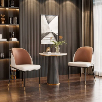 Set of 2 Leather Dining Chairs Kitchen Corner Side Chairs Bicolour Padded Seat - Image 1 of 4
