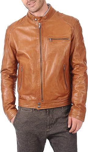 Men's Real Authentic Lambskin Snap Zipper Biker Leather