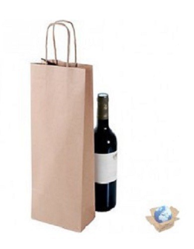 Sacs cadeau pour bouteille en kraft avec poignées solides x25