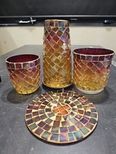 Stained Glass Mosaic Amber tea light candle holders. Set of 4 various sizes.