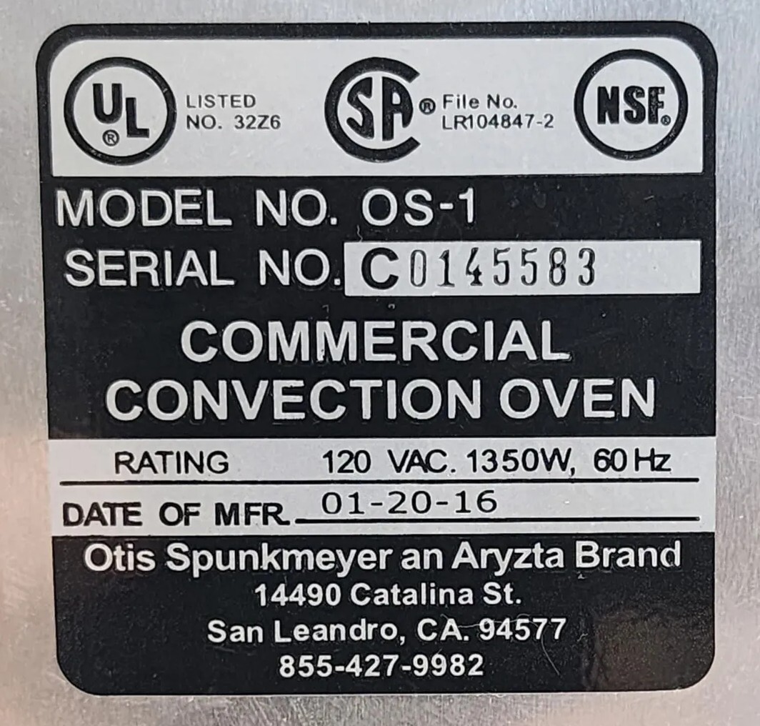 Otis Spunkmeyer Cookie Convection Oven Warm/Hot 120V UL/NSF Model OS1