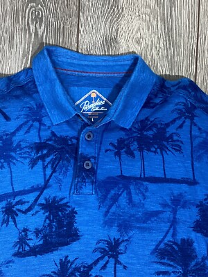 Paradise Collection Men s Shirt Palm Trees Blue Button Short Sleeve