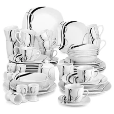 veweet FIONA 50pc Dinner Set Porcelain Dinnerware Plates Bowls Set White for 6