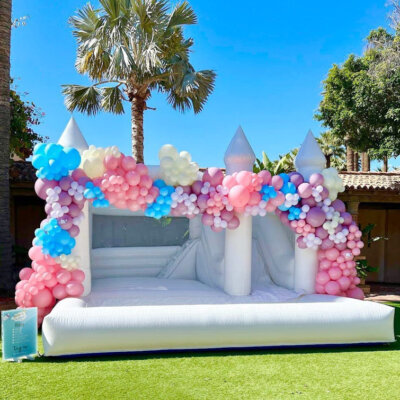 13x13ft Inflatable White Bounce House Bounce Castle with Blower, Slide, Ball Pit