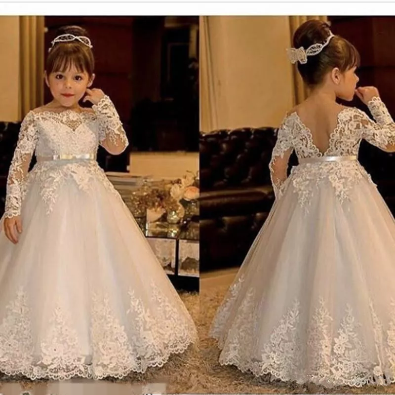 Long Sleeve Lace Girls Dress for Weddings Girls First Dresses | eBay