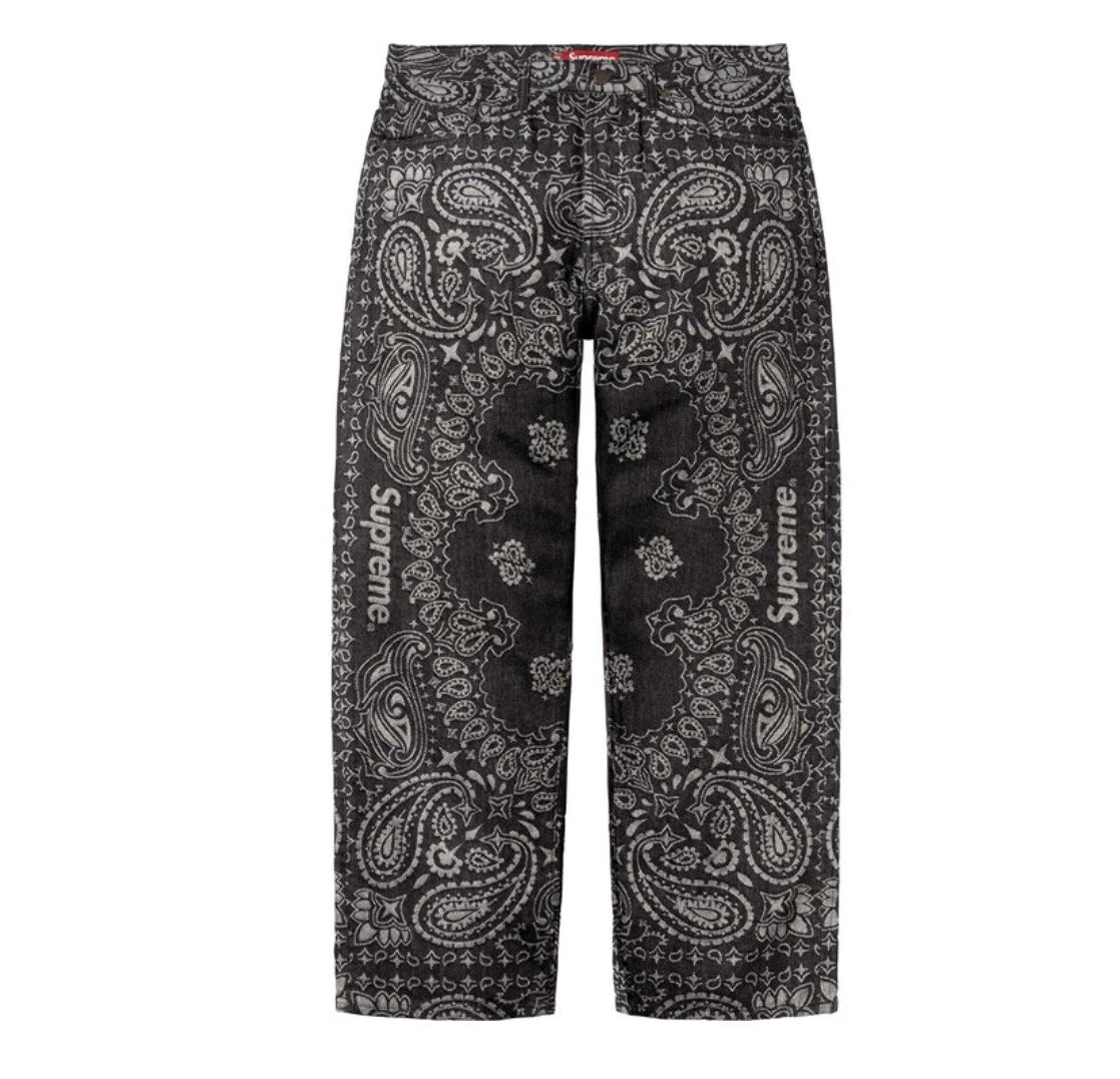 Jean baggy noir jacquard bandana SUPREME taille 32 neuf commande confirmée