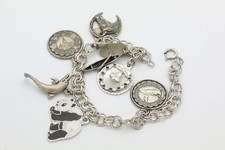 Vintage Sterling Silver Charm Bracelet w/ 7 Unique Charms, VA-NC Inspired Charms
