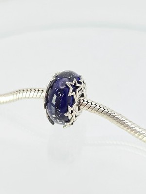 Authentic Pandora Silver Galaxy Blue & Star Murano silver Charm