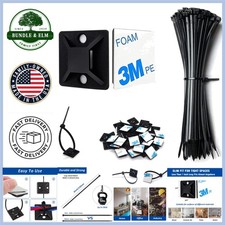 50 Set Adhesive Cable Management Clips with 6" Zip Ties - Strong Holder System