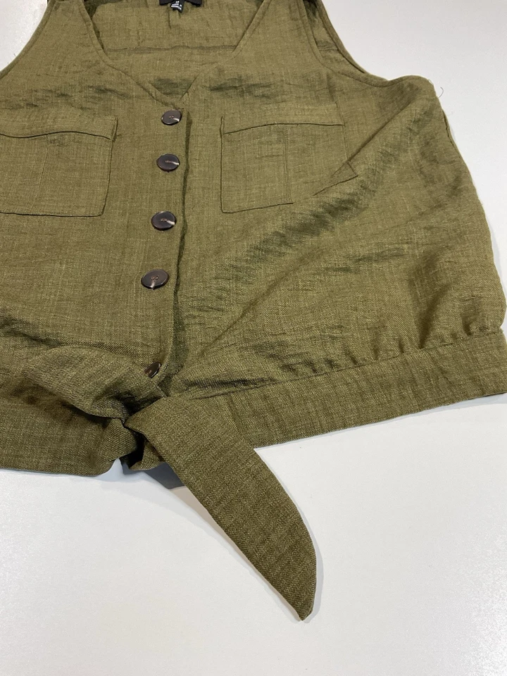 Chaleco Halter Vintage Y2K Iz Byer Talla M Corbata Inferior Hada Mamá Caqui Verde Foto 3 de 4