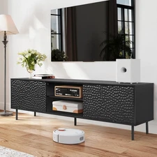 CANMOV Black TV Stand for 65 Inch TV, Mid-Century Modern TV Console with Storage