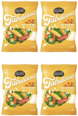 4x Darrell Lea Fabulicious Mixed Flavor Sour Candy Stix 7oz (Pack of 4)
