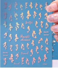 Nail Art Stickers NEW! EMBOSSED GOLD  SILHOUETTE MERMAID C7901