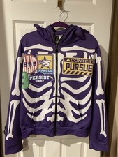 Romwe Zip Up Hoodie Jacket Purple With White Skeleton Mens Medium Hood Spikes