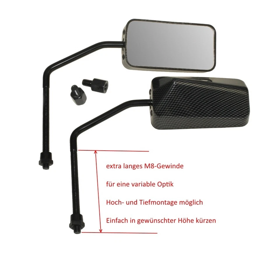2x F1 CARBON SPIEGEL SET UNIVERSAL ROLLER GEWINDE M8 - Bild 2 von 4