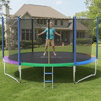 10FT Outdoor Trampoline with Enclosure Inner-Safety Net & Ladder for Kids