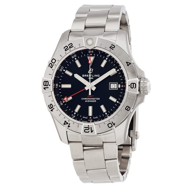 Breitling Avenger GMT 44 Black Dial Steel Mens Watch A32320101B1A1 Brand New Box