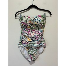 Anne Cole swimsuit size 8 one piece floral colorful strapless ruching resort bea
