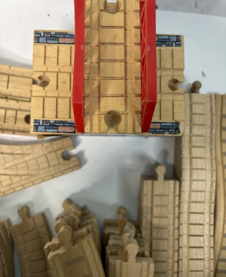 Melissa & Doug Wooden Railway Train Set Lot + Other Wooden Railroad Pieces - Image 4 of 4