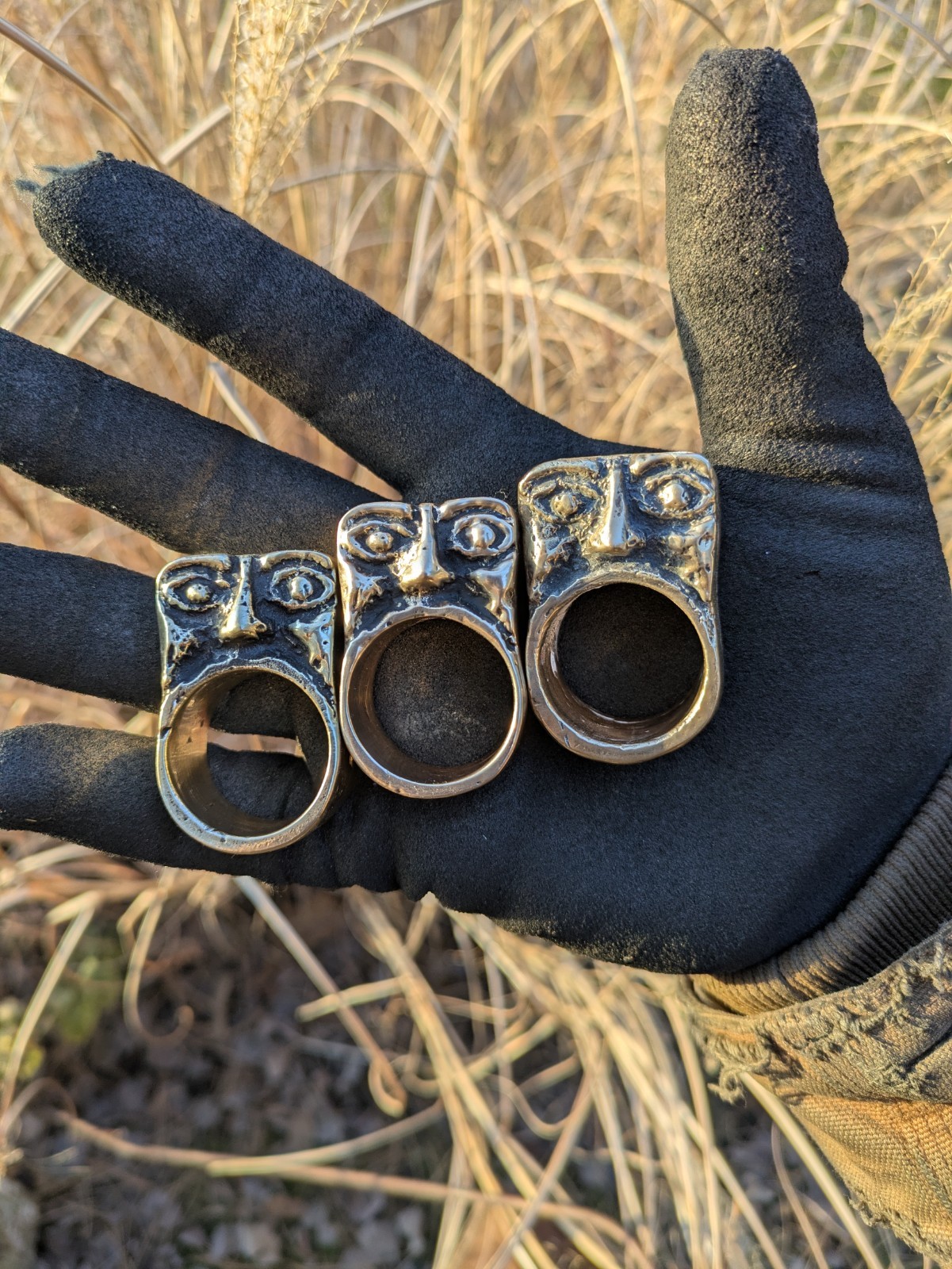 Brass Statement Ring Gold Rectangular Face Design… - image 4