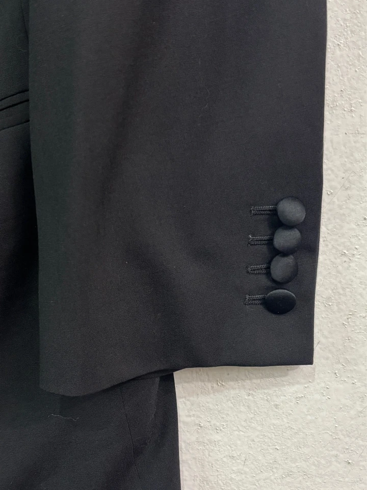 Terno calça smoking Samuelsohn 46L 38x34 2 peças sob medida preto xale colarinho lã cetim - Imagem 3 de 4