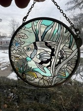 Amia Hand Painted Stained Glass Suncatcher Ocean Fish/starfish/coral Scene 3.5  