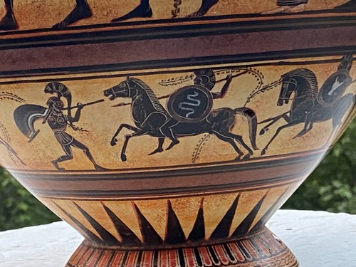 Vaso Terracatta A. TSAKIRAKIS GRECIA 6° cent. Cratere a colonna Atena Dioniso - Foto 11 di 16