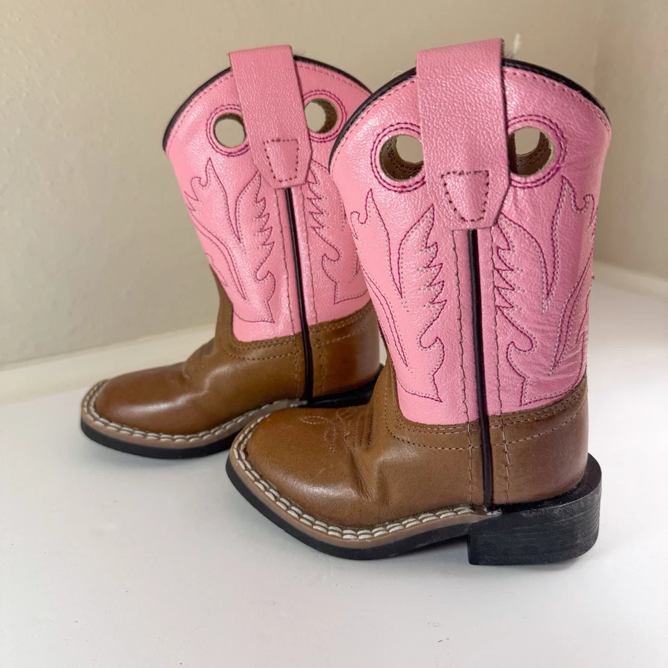 Old West 学步儿童 女孩 女牛仔 靴子 粉红色和棕色 4C 学步儿童 完好 — 第 3/4 张图片