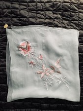 Vintage Berkshire Japan 100 Silk Scarf Light Blue Floral Embroidered NWT