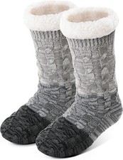 Anlisim Women Slipper Socks Non Slip Fuzzy Fluffy One Size, Gradient Grey
