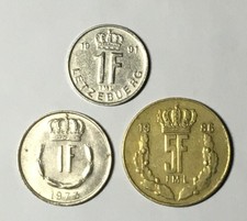 Lot 3 Coin Luxembourg 1 franc 1973 1991 5 francs 1986