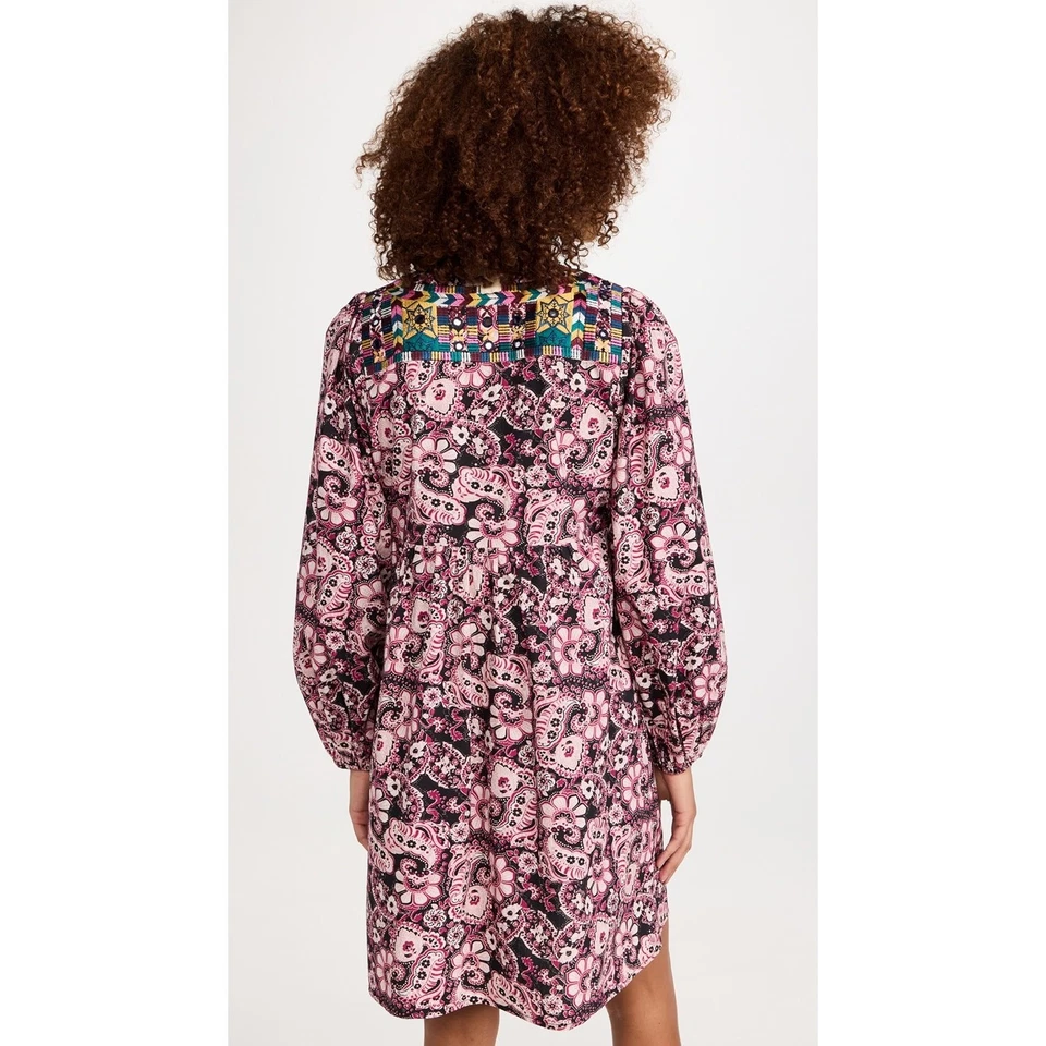 Mini Vestido FIGUE Lucie Batik Adornado Manga Larga Abullonada Bordado Algodón M Foto 4 de 4