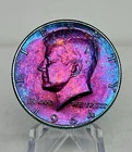 1964 Kennedy Half Dollar 50C - 90% SILVER US Mint Coin - Art Rainbow Toned