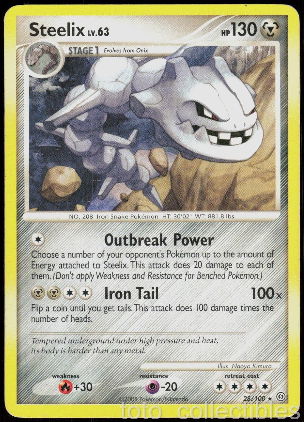 Steelix 28/100 Rare Stormfront Pokemon Moderately Played