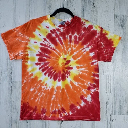 Gildan Red Orange Yellow Fire Spiral Tie Dye T-Shirt Men's Size Medium - product listing photo